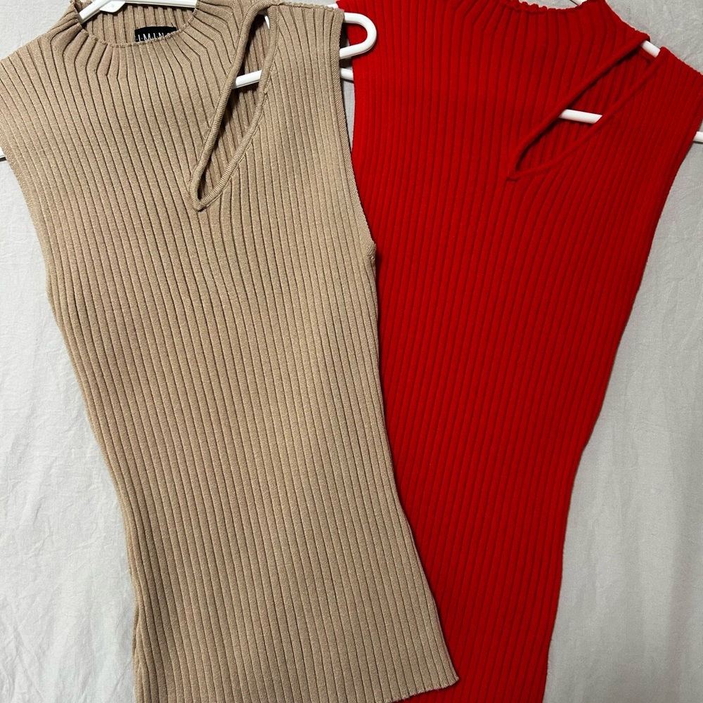 Unique Ribbed Knit Tops - Tan